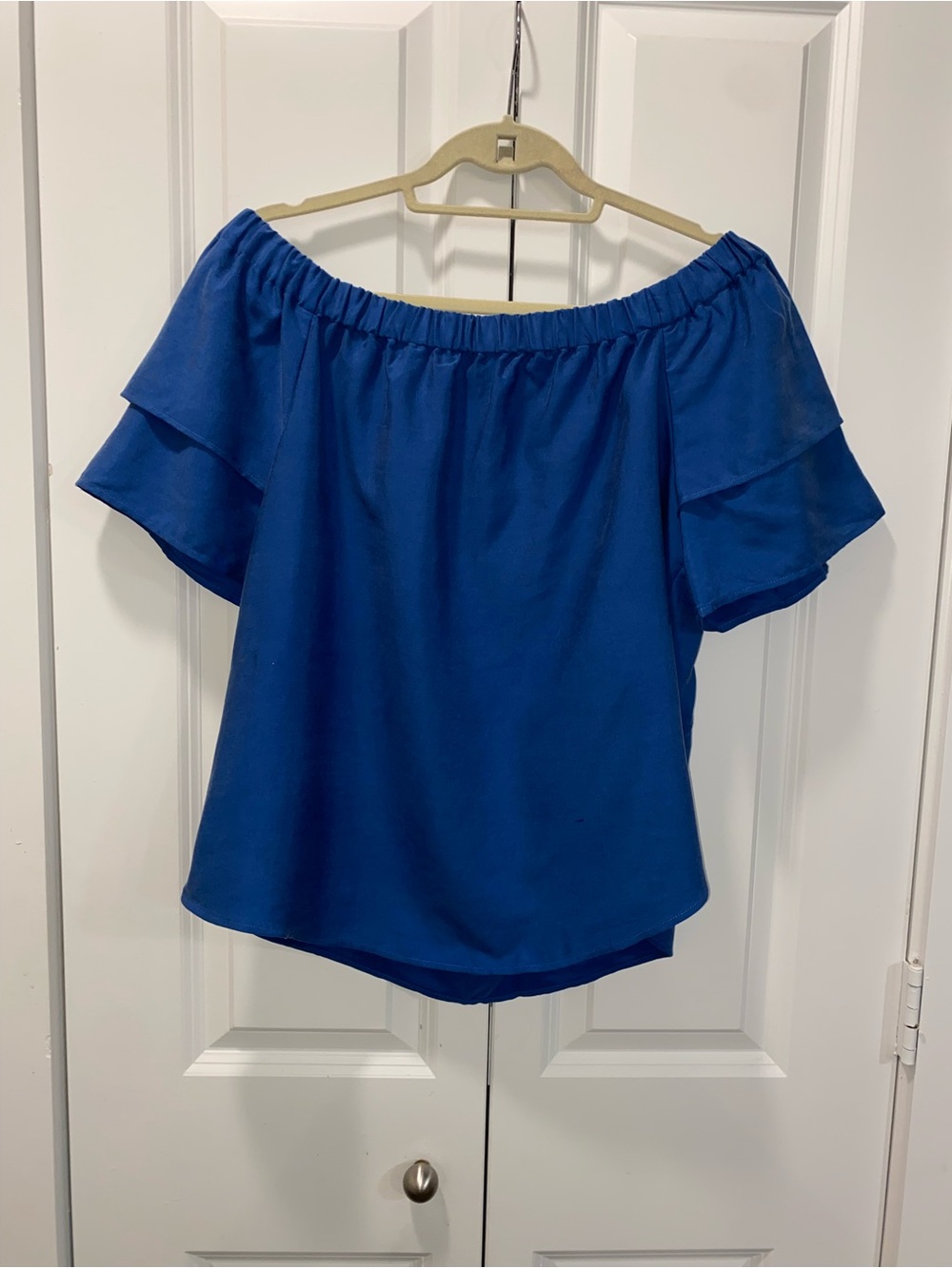 H&M Royal Blue Off-the-Shoulder Ruffle Blouse